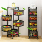 5 Layer Rotatable Fruit Basket Black Iron Kitchen Storage