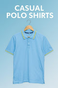 Men's Cotton Polo Shirt Blue Yellow Trim