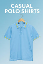 Men's Cotton Polo Shirt Blue Yellow Trim