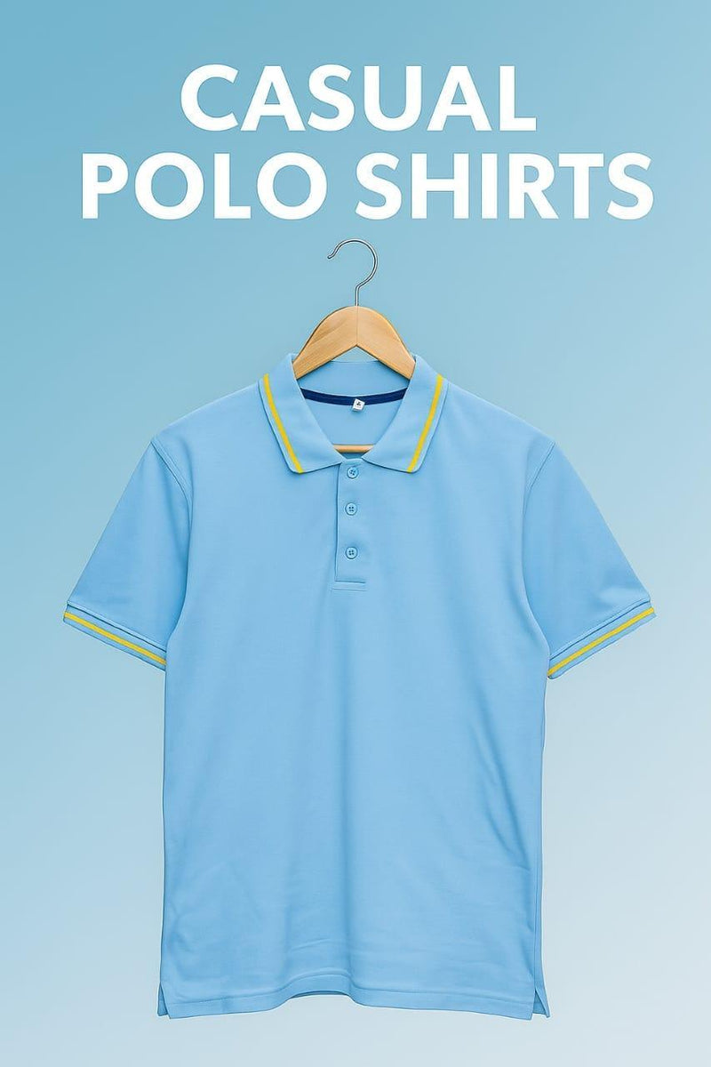Men's Cotton Polo Shirt Blue Yellow Trim