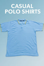 Men's Cotton Polo Shirt Blue Yellow Trim