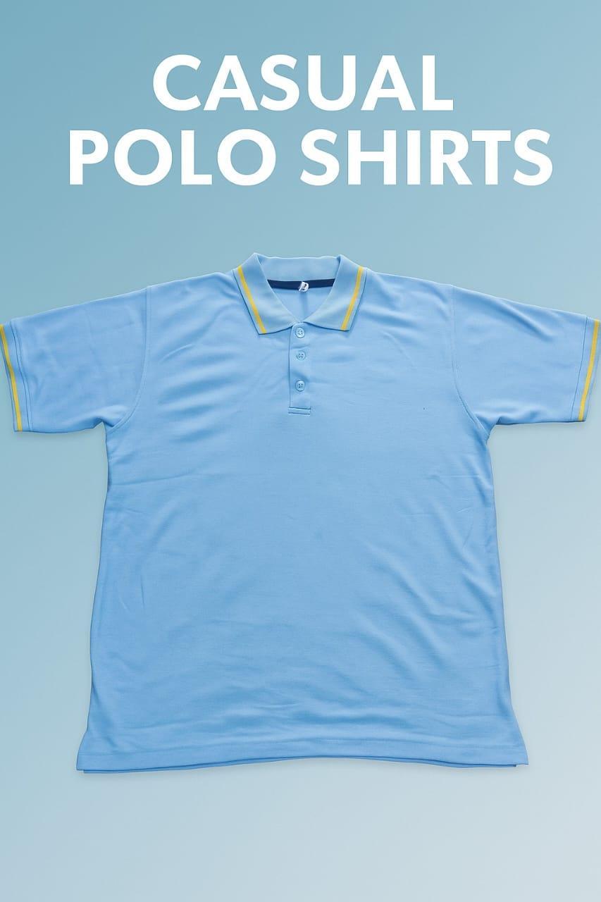 Men's Cotton Polo Shirt Blue Yellow Trim