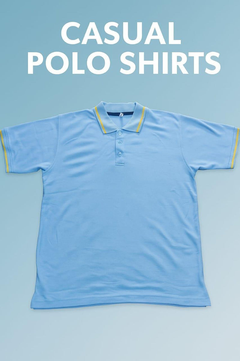 Men's Cotton Polo Shirt Blue Yellow Trim