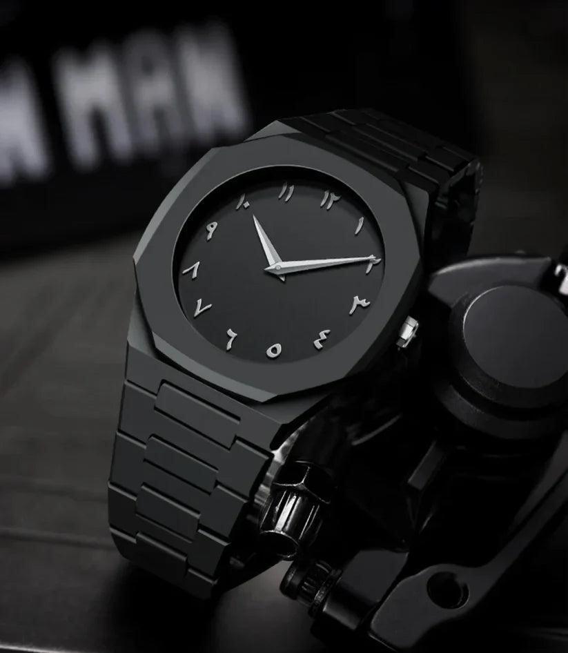 Men's Black Geometric Watch Lightweight Daily Wear