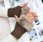 Winter Fingerless Gloves Brown Wool Fur Warm Pakistan