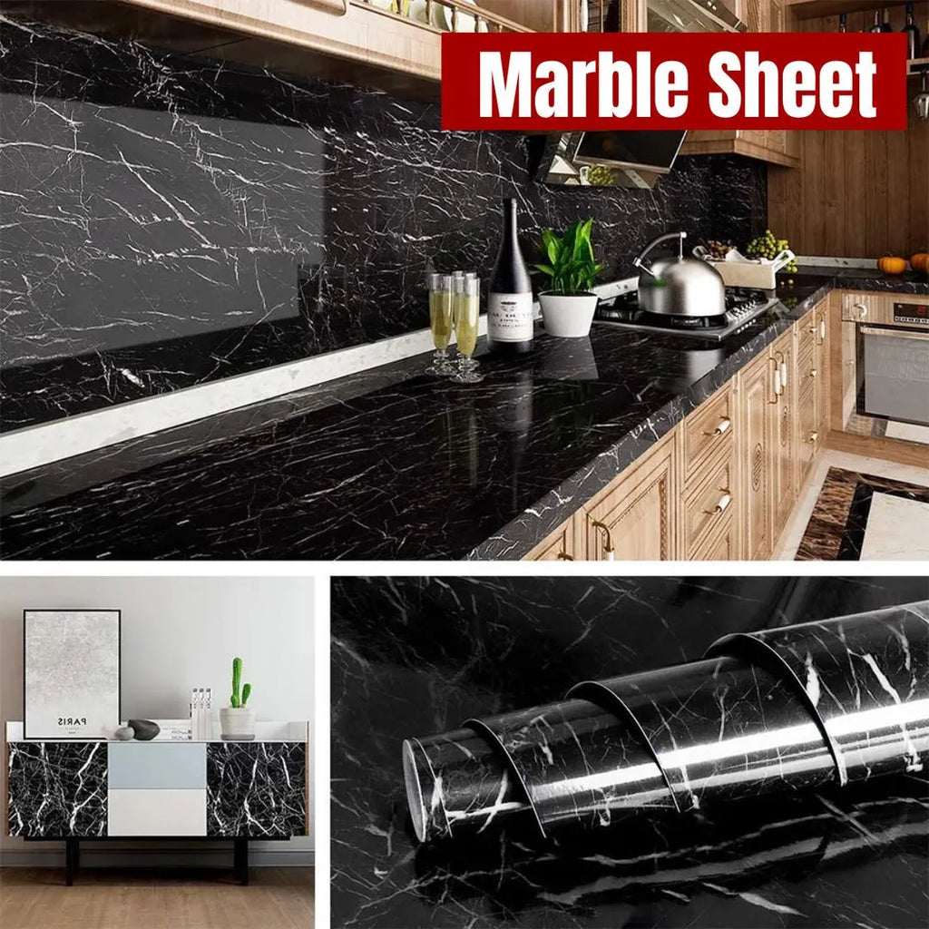 Self-Adhesive Marble Sheet 200x60cm White Black